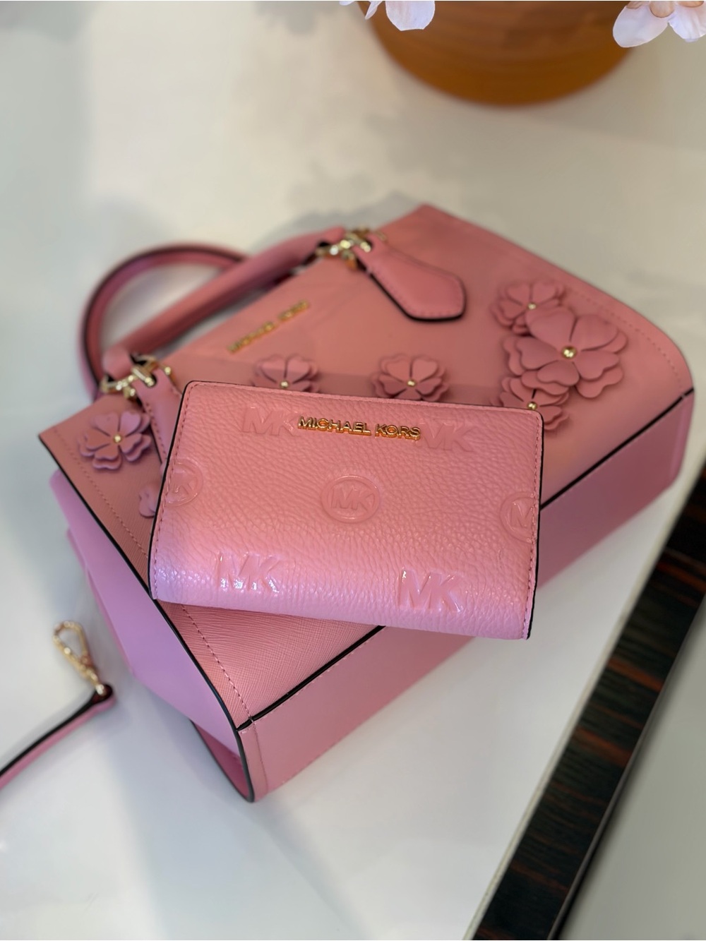 MICHAEL KORS Marilyn Small Floral Embellished Satchel Crossbody and Wallet Set - Picture 7 of 14